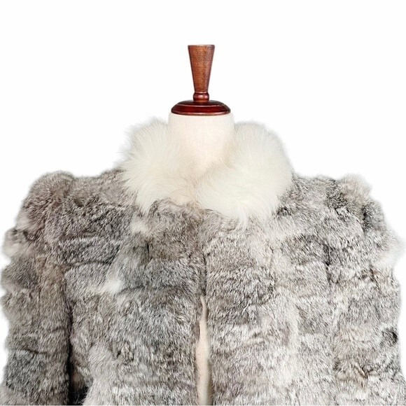 Vintage 80s Rabbit Fur Fox Tail Short Jacket Coat Made in Hong Kong Size Medium - Picture 6 of 15